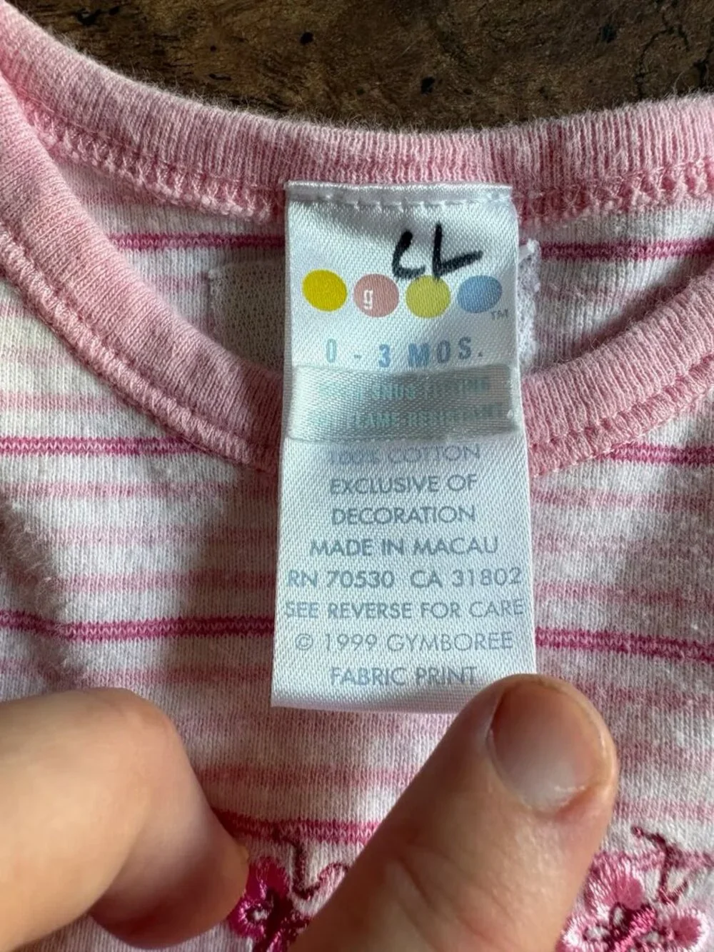 VINTAGE 1999 Gymboree 0-3 months striped embroidered pajamas